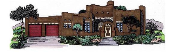 Santa Fe, Southwest House Plan 54614 with 3 Beds, 3 Baths, 2 Car Garage Elevation