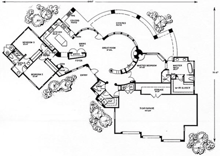 Santa Fe, Southwest House Plan 54619 with 3 Beds, 2 Baths, 2 Car Garage First Level Plan