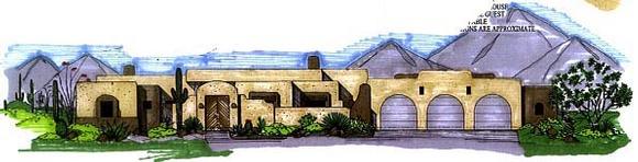 Santa Fe, Southwest House Plan 54626 with 3 Beds, 3 Baths, 3 Car Garage Elevation