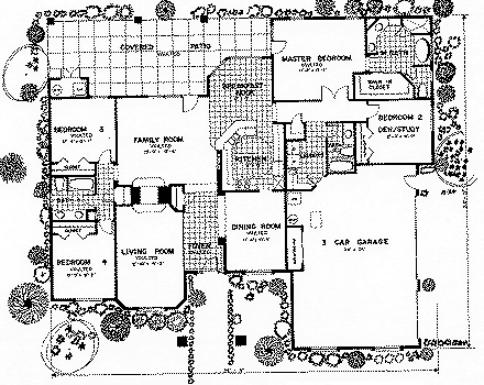 Santa Fe, Southwest House Plan 54629 with 4 Beds, 3 Baths, 3 Car Garage First Level Plan