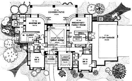 Southwest House Plan 54636 with 3 Beds, 3 Baths, 3 Car Garage First Level Plan
