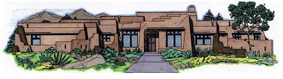 Santa Fe, Southwest House Plan 54642 with 4 Beds, 3 Baths, 3 Car Garage Elevation