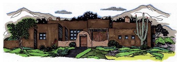 Santa Fe, Southwest House Plan 54644 with 3 Beds, 3 Baths, 3 Car Garage Elevation