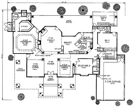 Southwest House Plan 54647 with 3 Beds, 3 Baths, 3 Car Garage First Level Plan