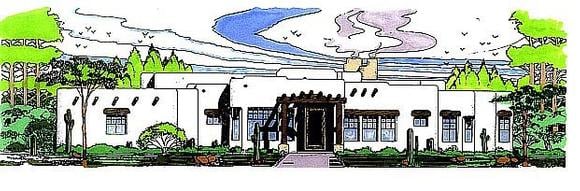 Santa Fe, Southwest House Plan 54651 with 4 Beds, 3 Baths, 3 Car Garage Elevation