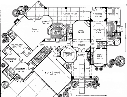 Florida House Plan 54665 with 5 Beds, 4 Baths, 3 Car Garage First Level Plan