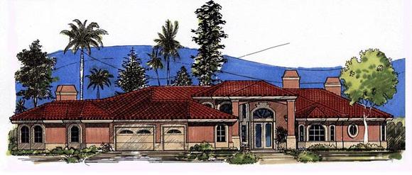 Florida House Plan 54665 with 5 Beds, 4 Baths, 3 Car Garage Elevation