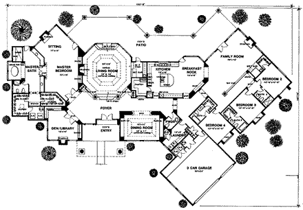 Southwest House Plan 54673 with 4 Beds, 3 Baths, 3 Car Garage First Level Plan