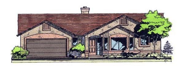 Contemporary, Southwest House Plan 54676 with 3 Beds, 2 Baths, 2 Car Garage Elevation