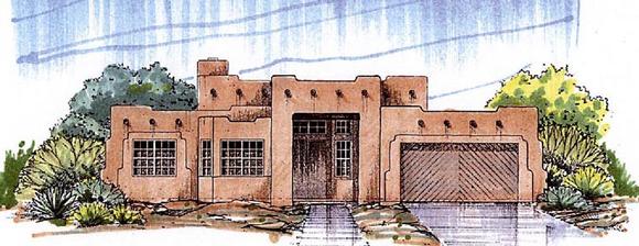 Santa Fe, Southwest House Plan 54678 with 4 Beds, 2 Baths, 2 Car Garage Elevation