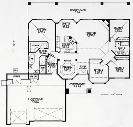Southwest House Plan 54680 with 4 Beds, 2 Baths, 3 Car Garage First Level Plan