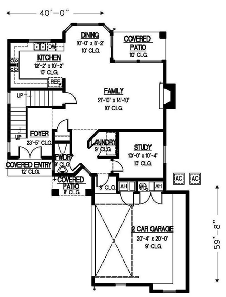 Mediterranean House Plan 54681 with 4 Beds, 4 Baths, 2 Car Garage First Level Plan
