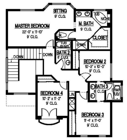 Mediterranean House Plan 54681 with 4 Beds, 4 Baths, 2 Car Garage Second Level Plan