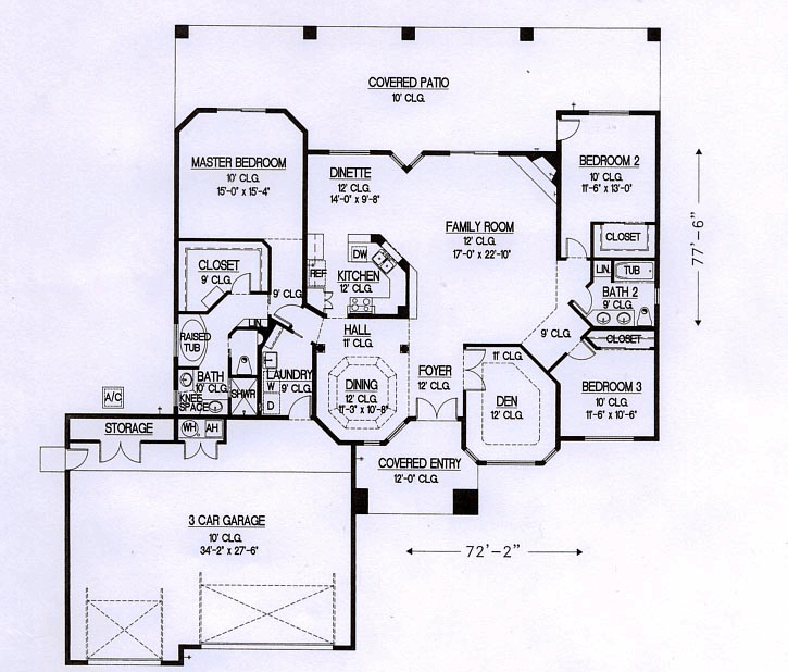 Santa Fe, Southwest House Plan 54682 with 3 Beds, 2 Baths, 3 Car Garage Level One