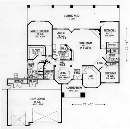 Santa Fe, Southwest House Plan 54682 with 3 Beds, 2 Baths, 3 Car Garage First Level Plan