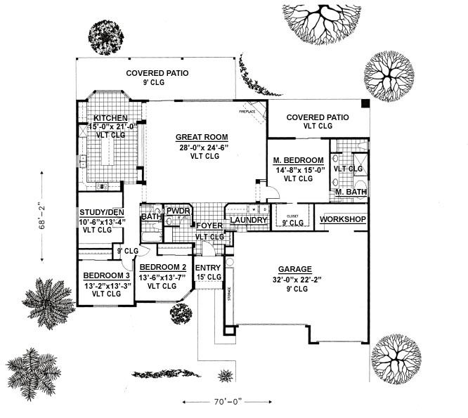 Contemporary, Southwest House Plan 54684 with 4 Beds, 3 Baths, 3 Car Garage Level One