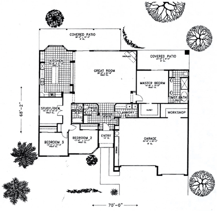 Contemporary, Southwest House Plan 54684 with 4 Beds, 3 Baths, 3 Car Garage First Level Plan