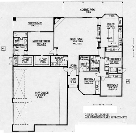 Contemporary, Southwest House Plan 54686 with 4 Beds, 3 Baths, 3 Car Garage First Level Plan