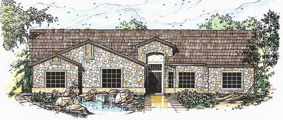 Contemporary, Southwest House Plan 54686 with 4 Beds, 3 Baths, 3 Car Garage Elevation