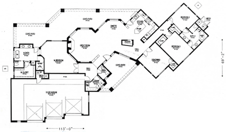 Santa Fe, Southwest House Plan 54687 with 3 Beds, 3 Baths, 3 Car Garage First Level Plan