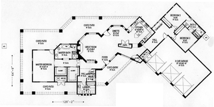 Santa Fe, Southwest House Plan 54689 with 3 Beds, 3 Baths, 3 Car Garage First Level Plan