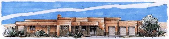 Santa Fe, Southwest House Plan 54689 with 3 Beds, 3 Baths, 3 Car Garage Elevation