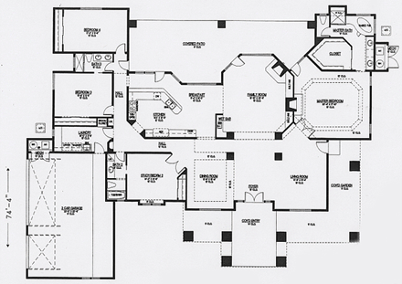 Contemporary, Santa Fe, Southwest House Plan 54698 with 4 Beds, 3 Baths, 3 Car Garage First Level Plan