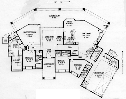 Santa Fe, Southwest House Plan 54701 with 4 Beds, 4 Baths, 3 Car Garage First Level Plan