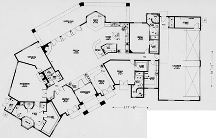Santa Fe, Southwest House Plan 54709 with 3 Beds, 4 Baths, 3 Car Garage First Level Plan