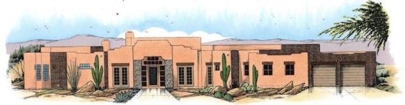 Santa Fe, Southwest House Plan 54709 with 3 Beds, 4 Baths, 3 Car Garage Elevation