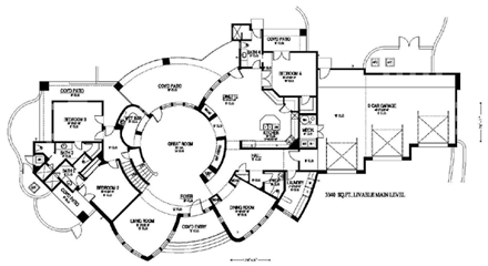 Contemporary House Plan 54710 with 4 Beds, 3 Baths, 3 Car Garage First Level Plan