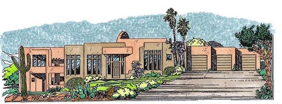 Contemporary House Plan 54710 with 4 Beds, 3 Baths, 3 Car Garage Elevation