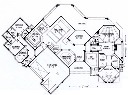 Santa Fe, Southwest House Plan 54712 with 3 Beds, 5 Baths, 3 Car Garage First Level Plan