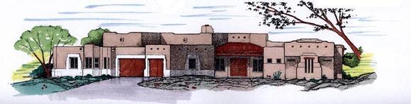 Santa Fe, Southwest House Plan 54712 with 3 Beds, 5 Baths, 3 Car Garage Elevation