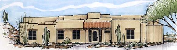 Santa Fe, Southwest House Plan 54713 with 3 Beds, 4 Baths, 2 Car Garage Elevation