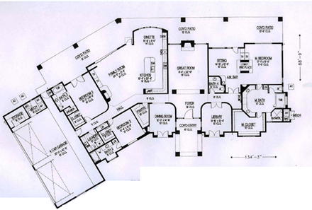 Santa Fe, Southwest House Plan 54715 with 3 Beds, 4 Baths, 4 Car Garage First Level Plan