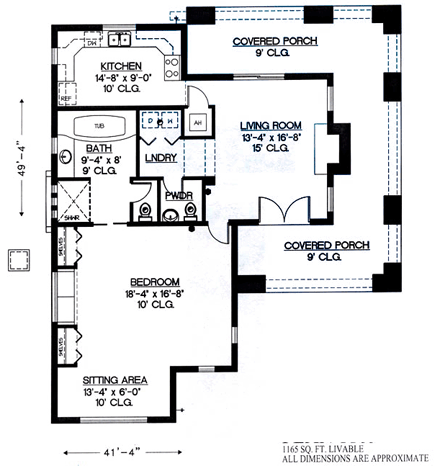 House Plan 54723 with 1 Beds, 1 Baths First Level Plan