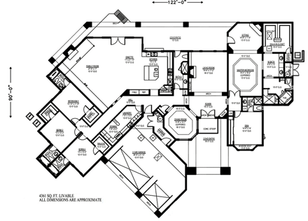 House Plan 54740 with 4 Beds, 6 Baths, 3 Car Garage First Level Plan