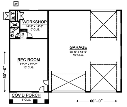 2 Car Garage Apartment Plan 54786, RV Storage First Level Plan