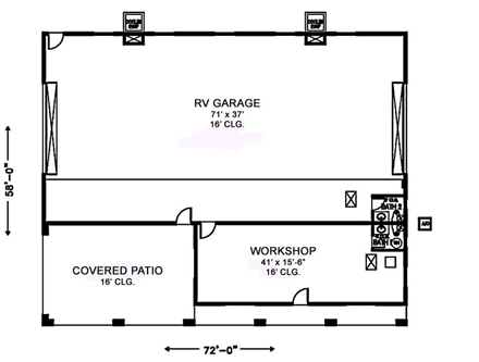 2 Car Garage Plan 54789, RV Storage First Level Plan