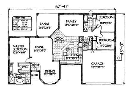 Florida, Mediterranean House Plan 54804 with 3 Beds, 2 Baths, 2 Car Garage First Level Plan