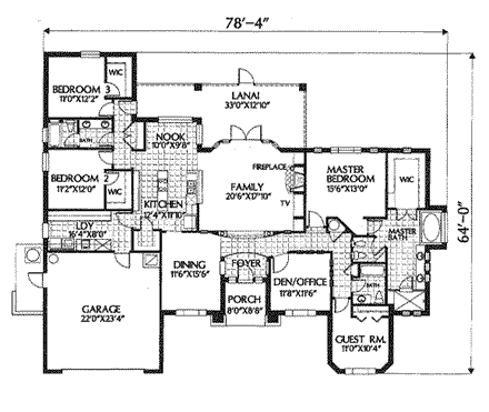 Florida House Plan 54806 with 4 Beds, 4 Baths, 2 Car Garage First Level Plan