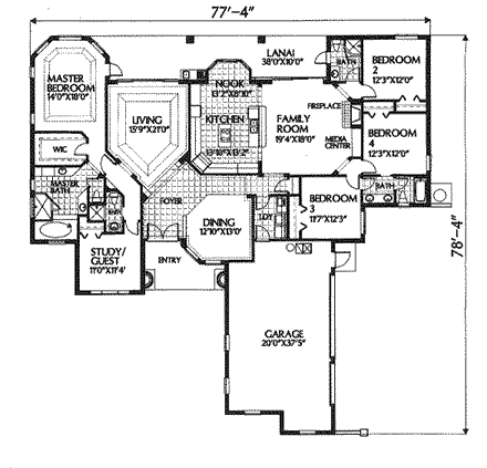 Florida, Mediterranean House Plan 54808 with 4 Beds, 4 Baths, 3 Car Garage First Level Plan