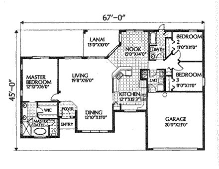 Florida, Mediterranean House Plan 54831 with 3 Beds, 2 Baths, 2 Car Garage First Level Plan