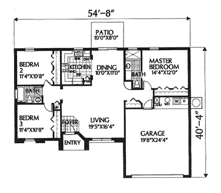 Florida, Mediterranean House Plan 54838 with 3 Beds, 2 Baths, 2 Car Garage First Level Plan