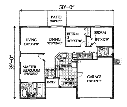 Florida, Mediterranean House Plan 54839 with 3 Beds, 2 Baths, 2 Car Garage First Level Plan