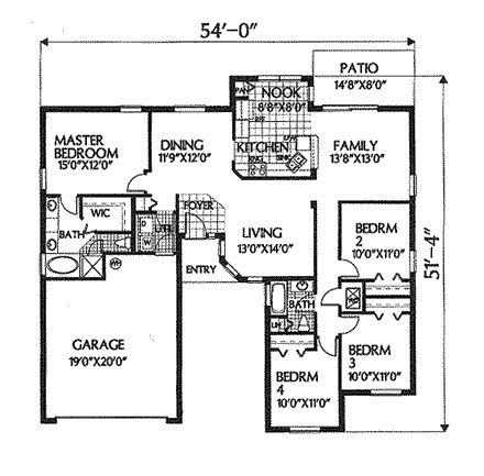 Florida, Mediterranean House Plan 54842 with 4 Beds, 2 Baths, 2 Car Garage First Level Plan