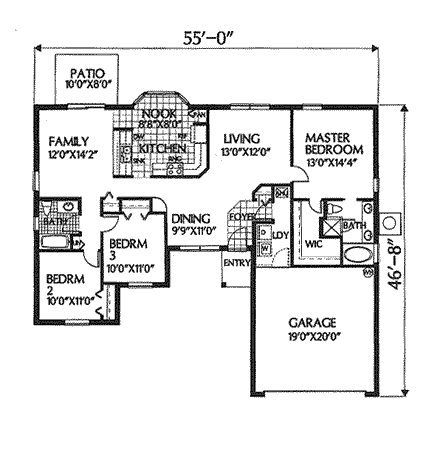 Florida, Mediterranean House Plan 54843 with 3 Beds, 2 Baths, 2 Car Garage First Level Plan
