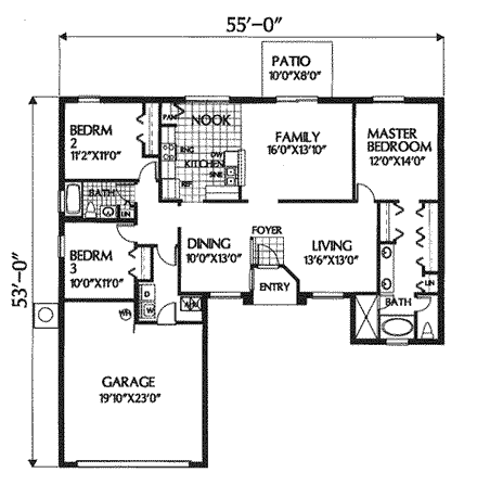 Florida, Mediterranean House Plan 54844 with 3 Beds, 2 Baths, 2 Car Garage First Level Plan