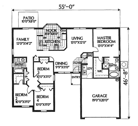 Florida, Mediterranean House Plan 54845 with 4 Beds, 2 Baths, 2 Car Garage First Level Plan